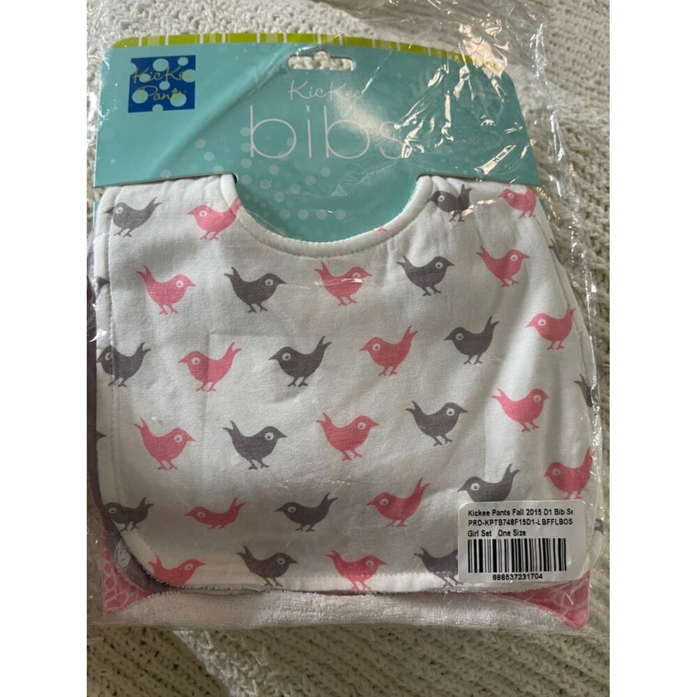 Kickee Pants Pink & Gray Bird Print Bib Set